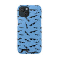 Phone case with black sunglasses pattern on a blue background