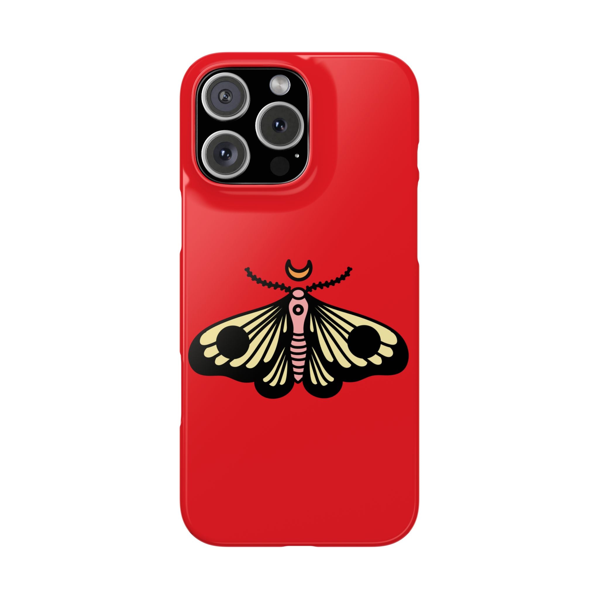 Phone case with a butterfly design on a red background