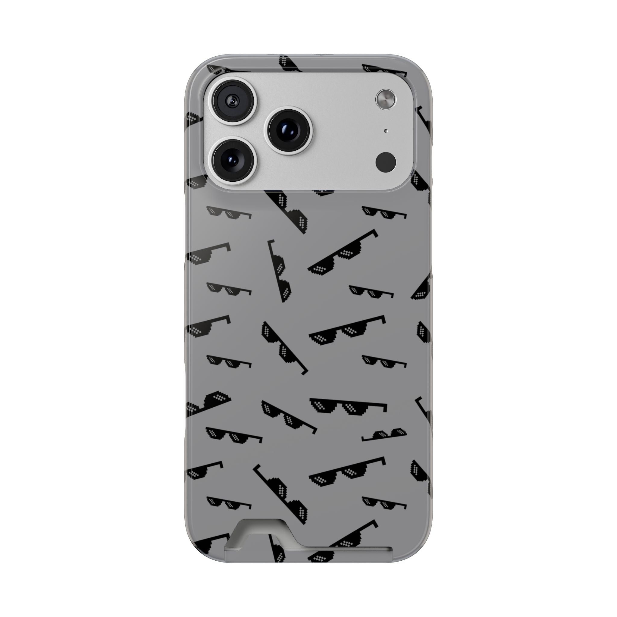 Phone case with sunglasses pattern on a gray background